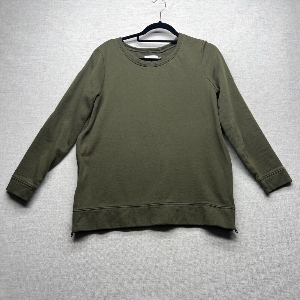 Pact Green Crew Neck Sweatshirt Size Small Organic Cotton Blend Soft Side Zip